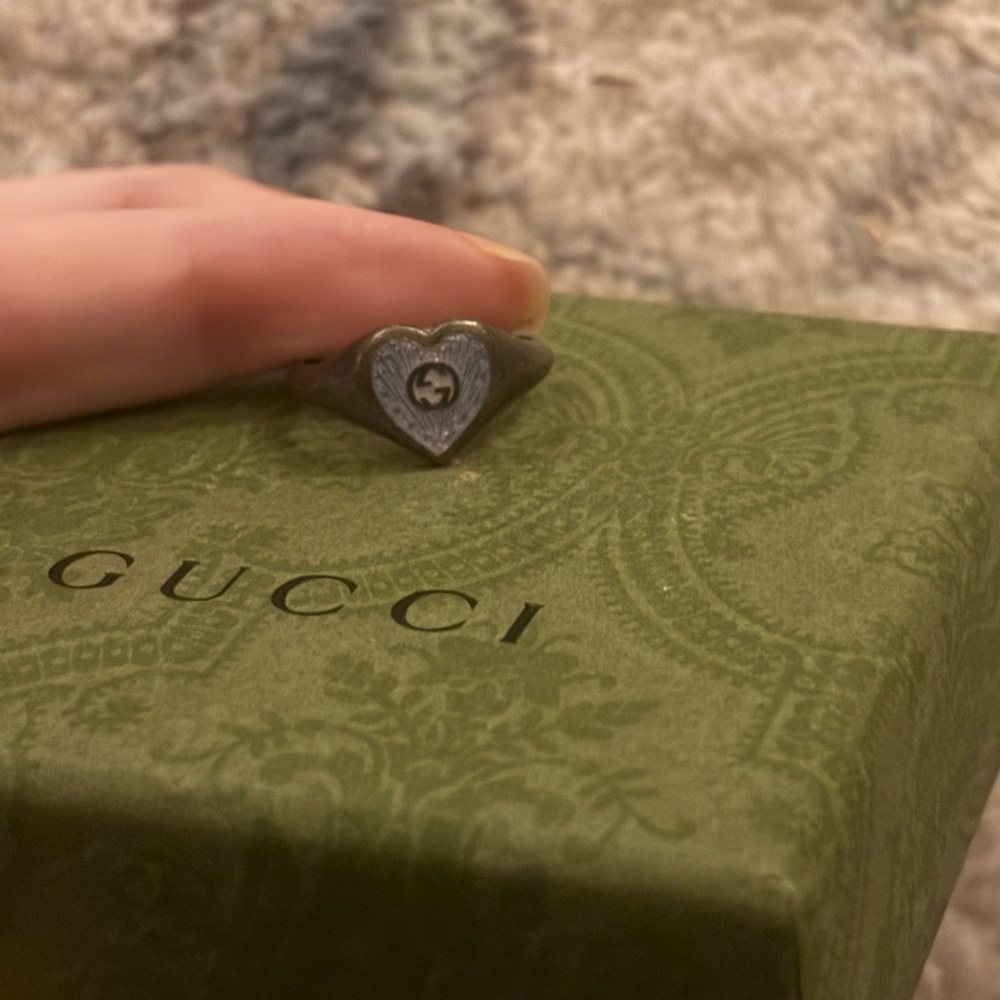 Authentic Gucci Blue Enamel Interlocking Heart Ri… - image 1